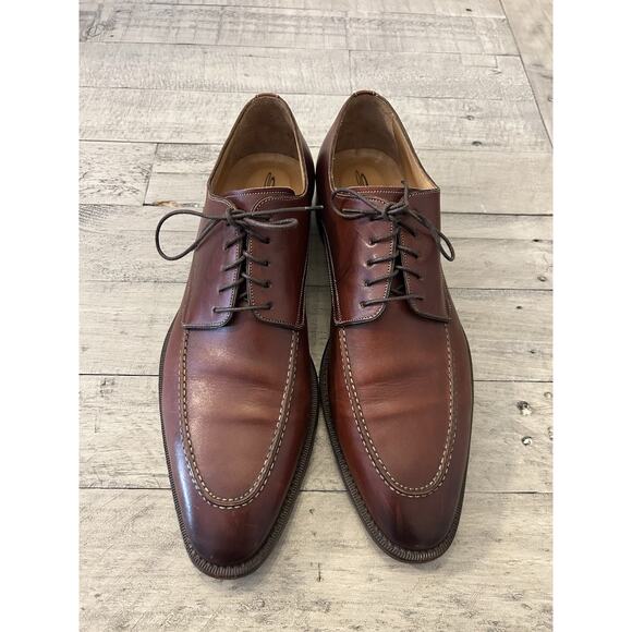 Santoni Men’s 12 Kenton Oxford Dress Shoes Brown Leather Almond Toe Lace Up - Picture 1 of 10
